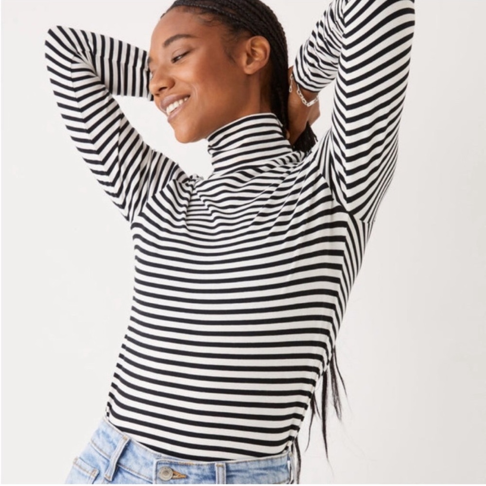 NWOT Frank and Oak Long Sleeve Mockneck, black and white stripe - Picture 2 of 8